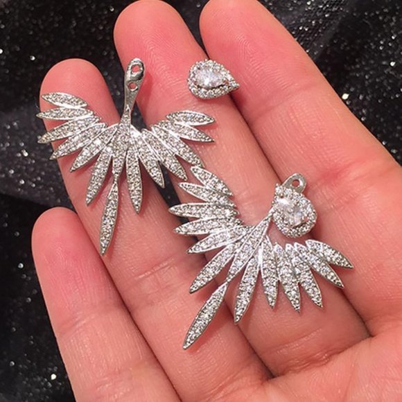 silver toned metal Cubic Zirconia Decor Earrings - Picture 5 of 7